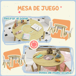 Mesa y Sillas Infantiles de 3 Piezas Mesa Infantil con 2 Sillas con Espacio de Almacenaje para Niños de 3-6 Años para Sala de Juegos Dormitorio Guardería Natural