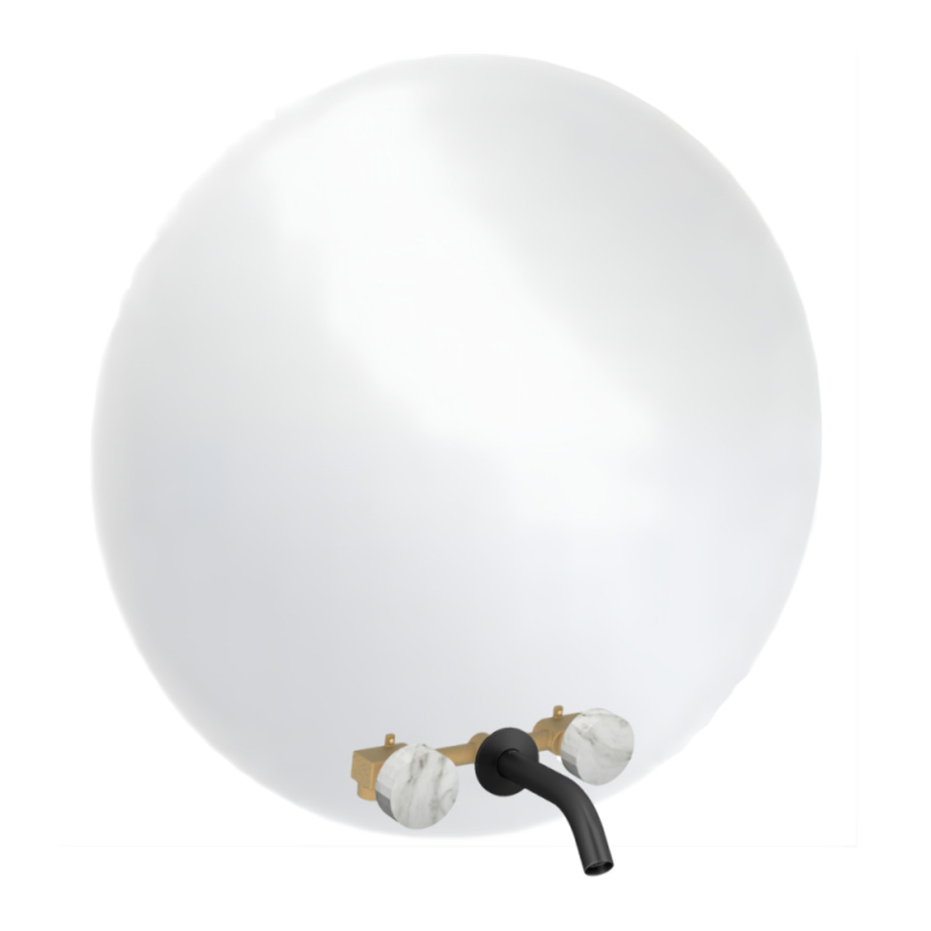 Miroir LED rond 3 trous + mélangeur lavabo encastré 3 trous Grands Boulevards marbre envoûtant et noir