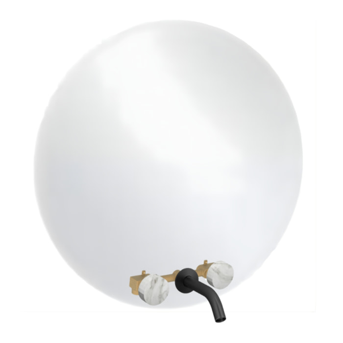 Miroir LED rond 3 trous + mélangeur lavabo encastré 3 trous Grands Boulevards marbre envoûtant et noir