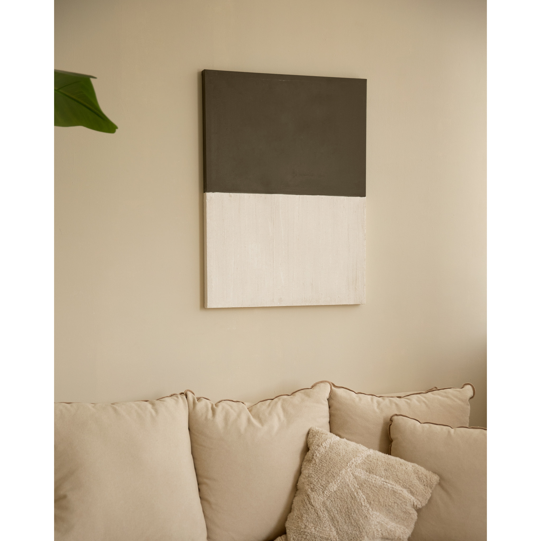 Tableau marron et blanc décoratif sur coton avec cadre en bois peint à la main à la peinture à l'huile en différentes tailles
