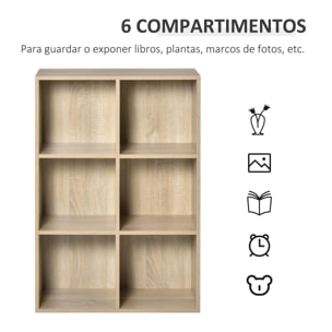 Estantería para Libros Estantes de Madera de 3 Niveles con 6 Cubos de Almacenaje para Sala de Estar Dormitorio Oficina 65,5x30x97,5 cm Roble