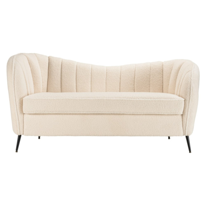 LEOPOLD - Canapé vague 2 places tissu bouclette écru pieds métal