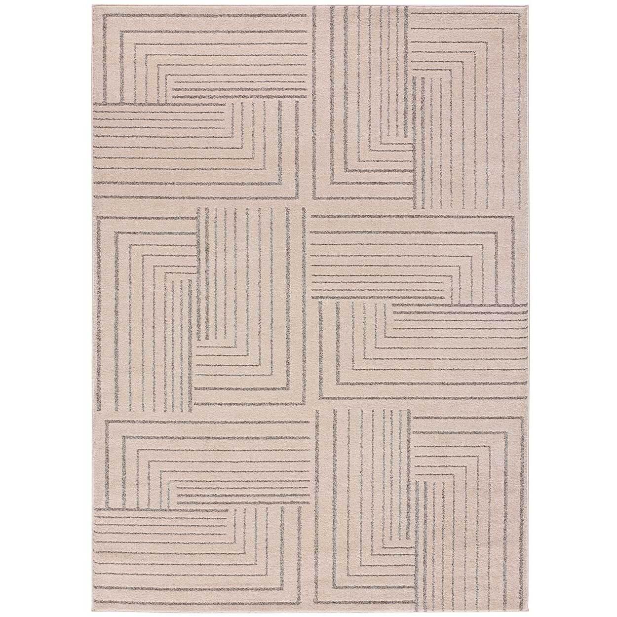 PAULA Alfombra geométrica de estilo vintage con relieve en tonos beige, varias medidas disponibles.