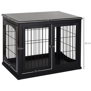 Cage pour chien animaux cage en bois MDF classe E1 3 portes verrouillables max. 30 Kg dim. 81L x 58l x 66H cm noir