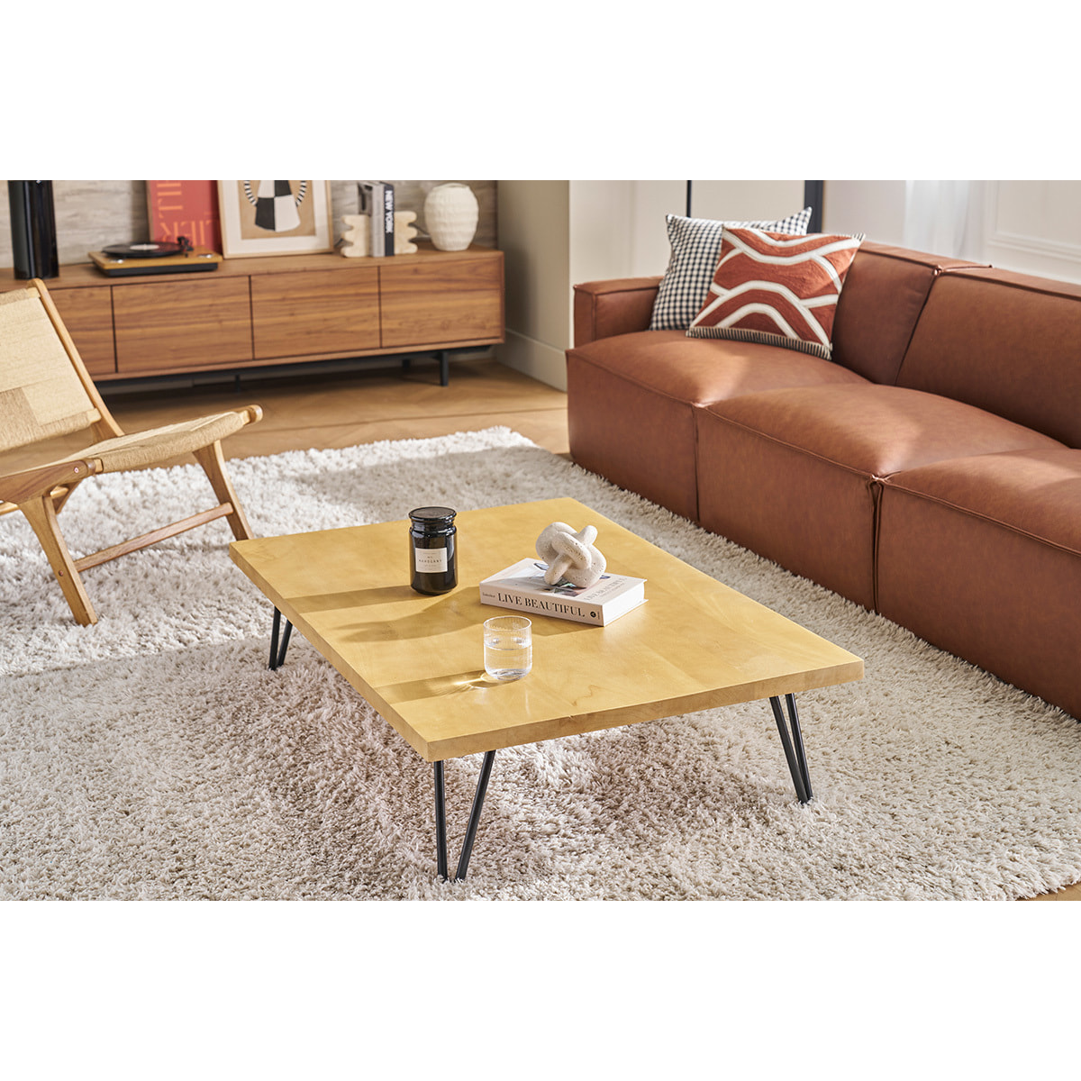 Table basse rectangulaire bois manguier massif et métal noir L117 cm VIBES