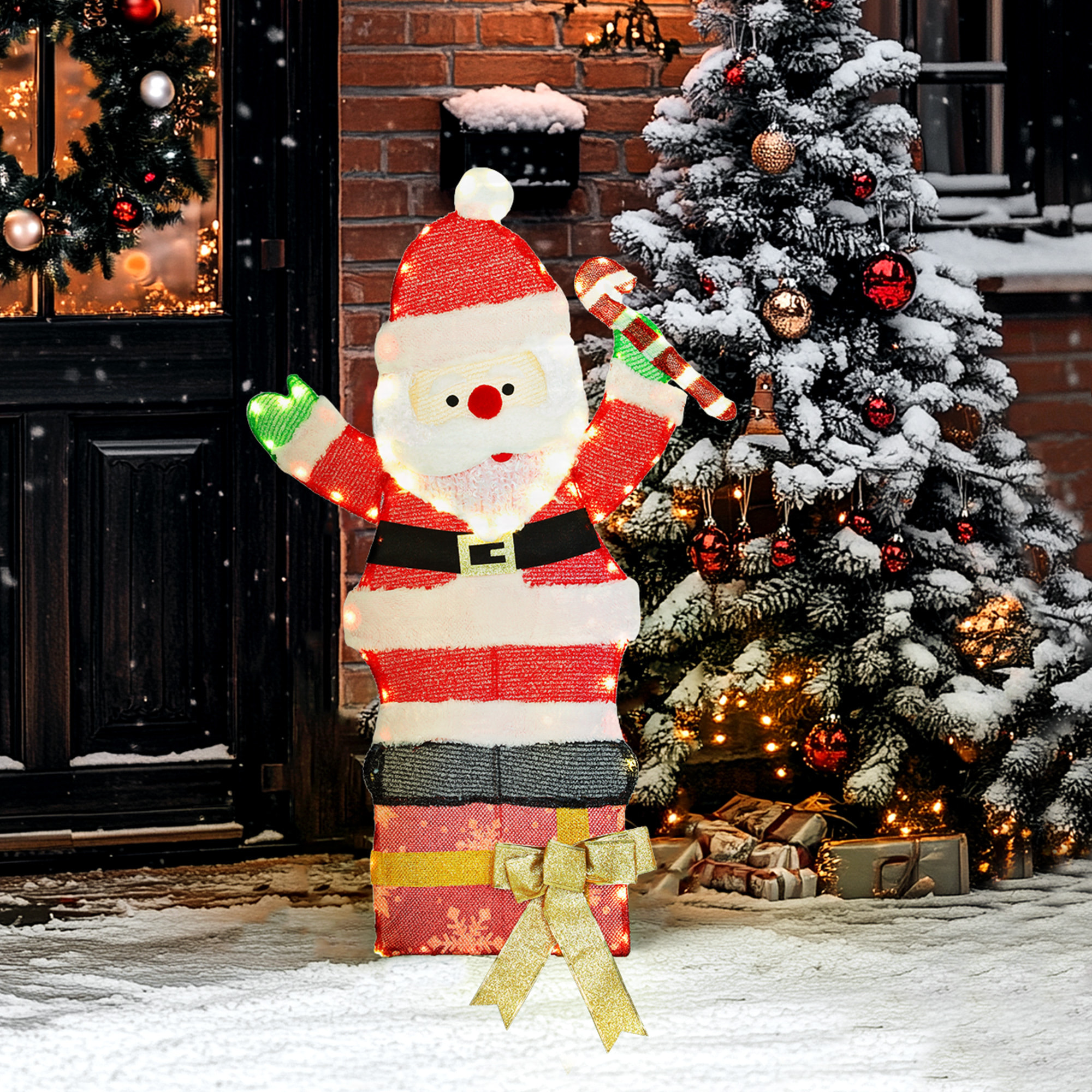 Père Noël lumineux H.93cm - 97 LEDs blanc chaud - décoration de Noël extérieure norme IP44