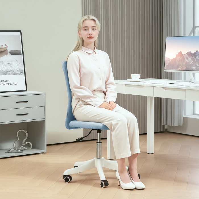 Silla de Escritorio sin Brazos Silla de Oficina Giratoria Tapizado en Lino Sintético con Altura Ajustable para Estudio Dormitorio Tocador Carga 120 kg Azul Claro