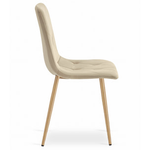 Sedia Libra in Velluto Beige Chiaro con Gambe Effetto Legno