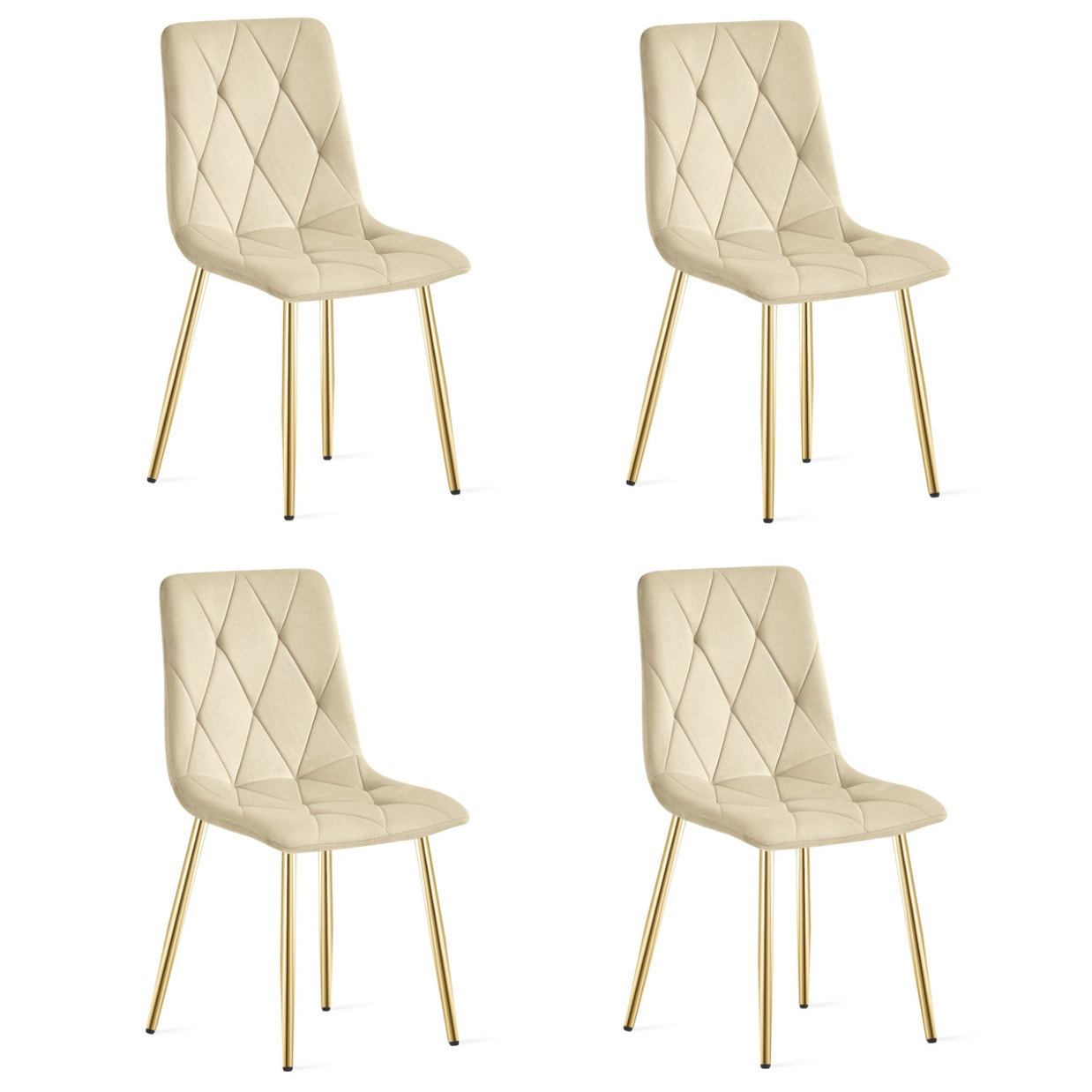 Set di 4 Sedie Libra in Velluto Beige e Gambe Oro