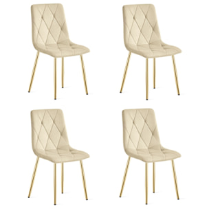 Set di 4 Sedie Libra in Velluto Beige e Gambe Oro