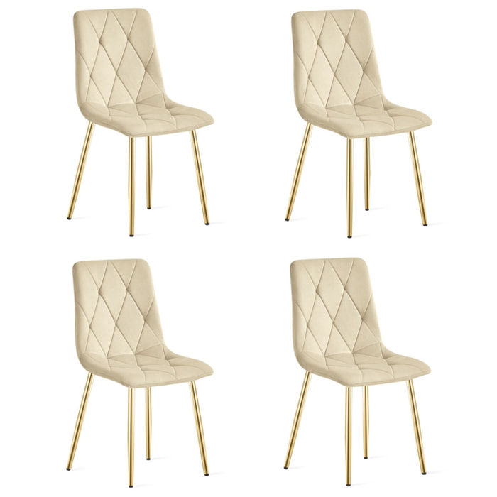 Set di 4 Sedie Libra in Velluto Beige e Gambe Oro