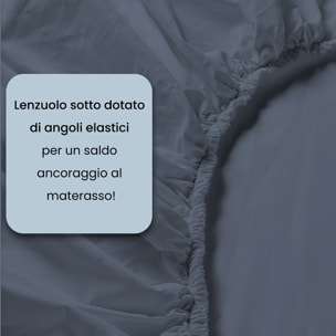 COMPLETO LETTO WATER WASHED, 100% Microfibra, No Stiro - BLU