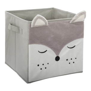 Bac de rangement renard velours gris 29x29cm