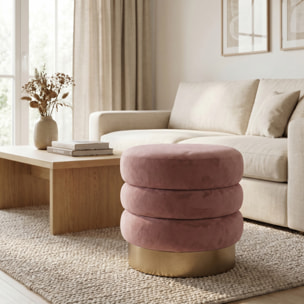 Pouf rotondo in velluto con base oro Ø38x38 cm, sgabello imbottito design moderno elegante, seduta decorativa per salotto camera da letto ingresso cabina armadio, pouf velvet con struttura resistente fino a 100 kg
