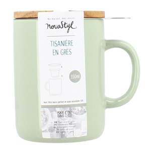 Tisanière en grès céladon avec couvercle en bois 350ml ANNA