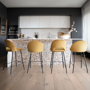 Lot de 2 chaises pour îlot central 65 cm en velours jaune - Pénélope