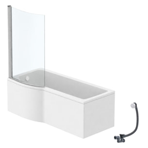 Pack baignoire bain douche 170 x 80 cm gauche Connect Air + tablier + pare bain fixe + vidage Blanc