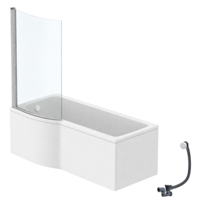 Pack baignoire bain douche 170 x 80 cm gauche Connect Air + tablier + pare bain fixe + vidage Blanc