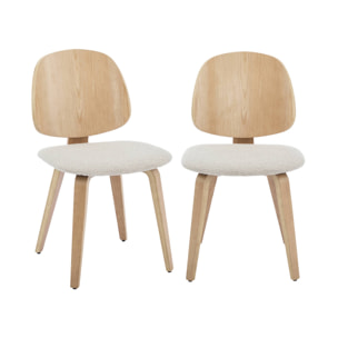 Lot de 2 chaises décor bois courbé placage effet chêne et bouclette texturée gris clair
