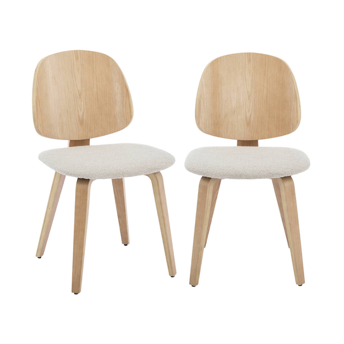 Lot de 2 chaises décor bois courbé placage effet chêne et bouclette texturée gris clair