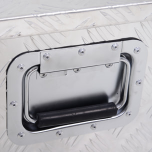 Caja de Herramientas de Aluminio con Tapa Abatible Asas Retráctiles Laterales Gran Compartimento y Cierre con Llave Maletín de Herramientas Portátil para Almacén Maletero 76x33x25 cm Plata