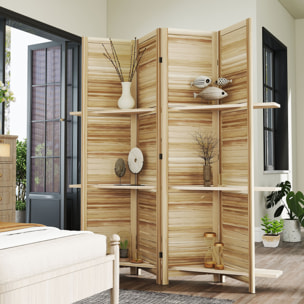 Paravent intérieur 4 panneaux 3 étagères pliables séparateur de pièce portes persiennes bois de paulownia autoclave