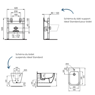 Pack bidet suspendu i.Life B + Bâti-support sol et mur IDEAL STANDARD