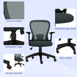 Chaise de bureau ergonomique - soutien lombaire, hauteur réglable, pivotante - noir anthracite