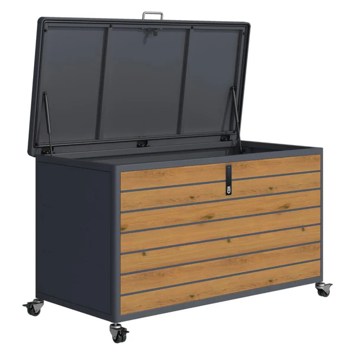 Coffre à roulette PREMIUM métal 650L anthracite imitation bois