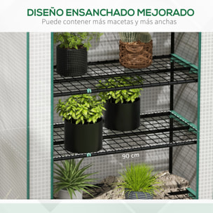 Invernadero de Jardín de 5 Niveles Invernadero Pequeño Exterior con Puerta Enrollable con Cremallera Anti-UV Diseño Ensanchado y Estantes para Cultivo de Plantas Flores 90x49x193 cm Blanco