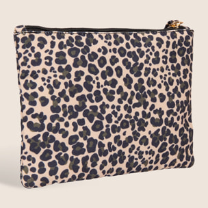 Bustina animalier in canvas con zip e logo con strass
