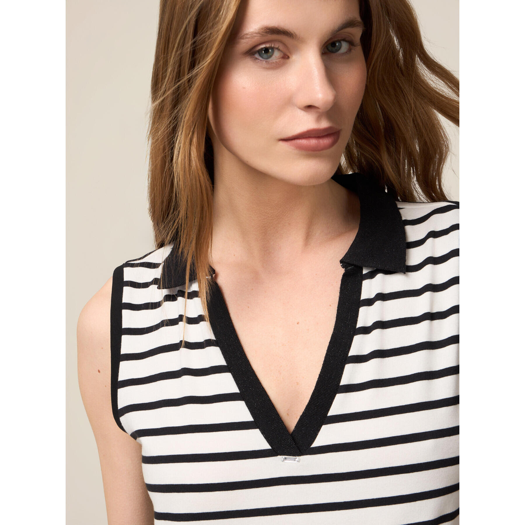 Oltre - Top polo a righe - Bianco