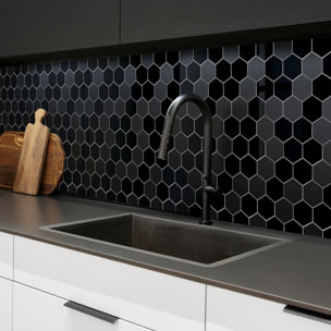 Crédence adhésive murale 3D  - Effet carrelage hexagonal 4 pièces - Noir