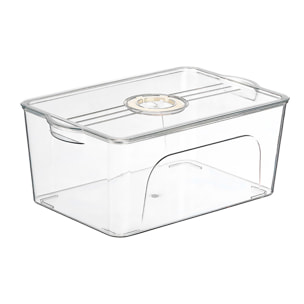 Organizador transparente para nevera con tapa jumbo aro blanco con fecha.