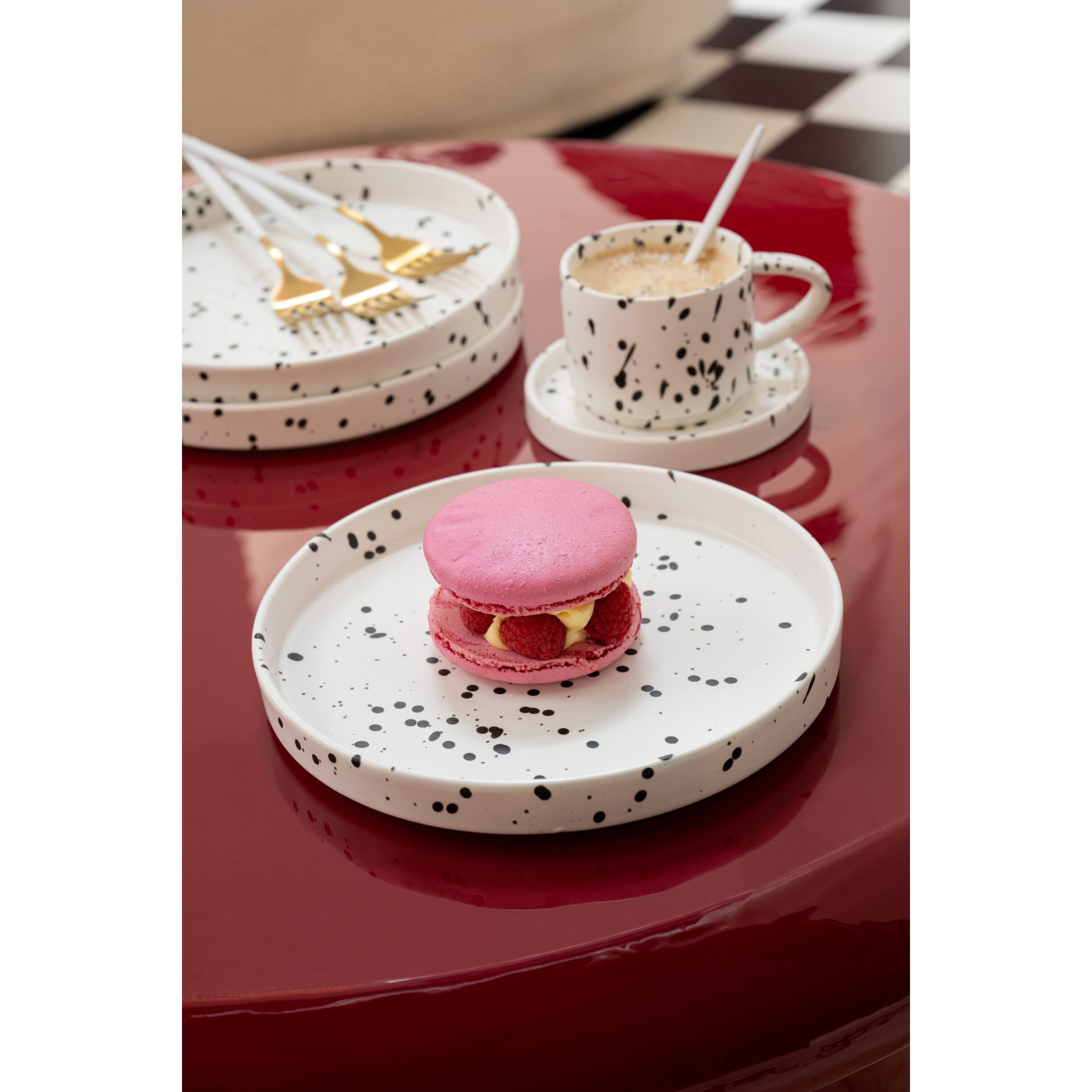 J-Line assiette pois - grès - blanc/noir - small - set de 6