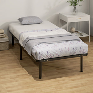 Somier 90x190 cm, Altura 26 cm, Estructura de Cama de Plataforma de Acero con Espacio de Almacenamiento Debajo y Láminas de Álamo, Fácil de Montar, Carga 300 kg, Negro