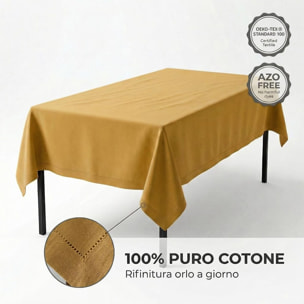 Tovaglia in cotone ajour elegante e raffinata, tessuto morbido e resistente, ideale per tavola quotidiana e occasioni formali, design versatile e curato, facile da lavare e stirare, certificata sicura per uso alimentare