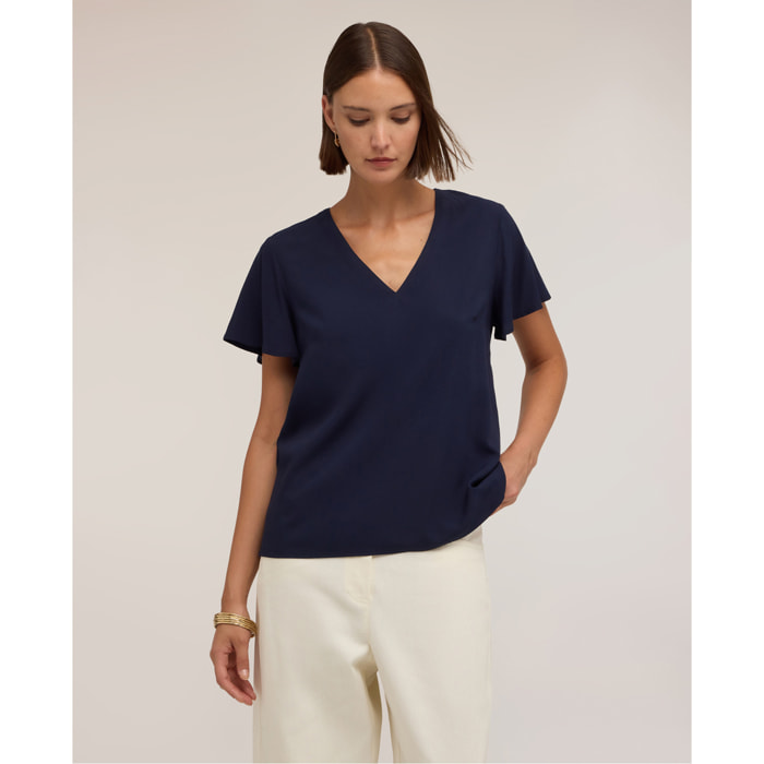 Motivi - Blusa con scollo a V e maniche a volo - Blu