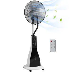 Ventilador Nebulizador Ventilador de Pie con Agua Oscilante 90 W Temporizador Tanque 3L Mando a Distancia 3 Velocidades 5 Aspas y Pantalla LED Ø44,5 cm Blanco y Negro