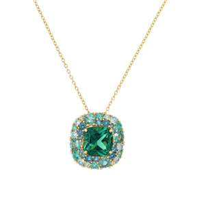 Collana Catena Rolo Golden in Argento 925 con Pendente in Pavé Misto di Cubic Zirconia Verdi Effetto Degradé