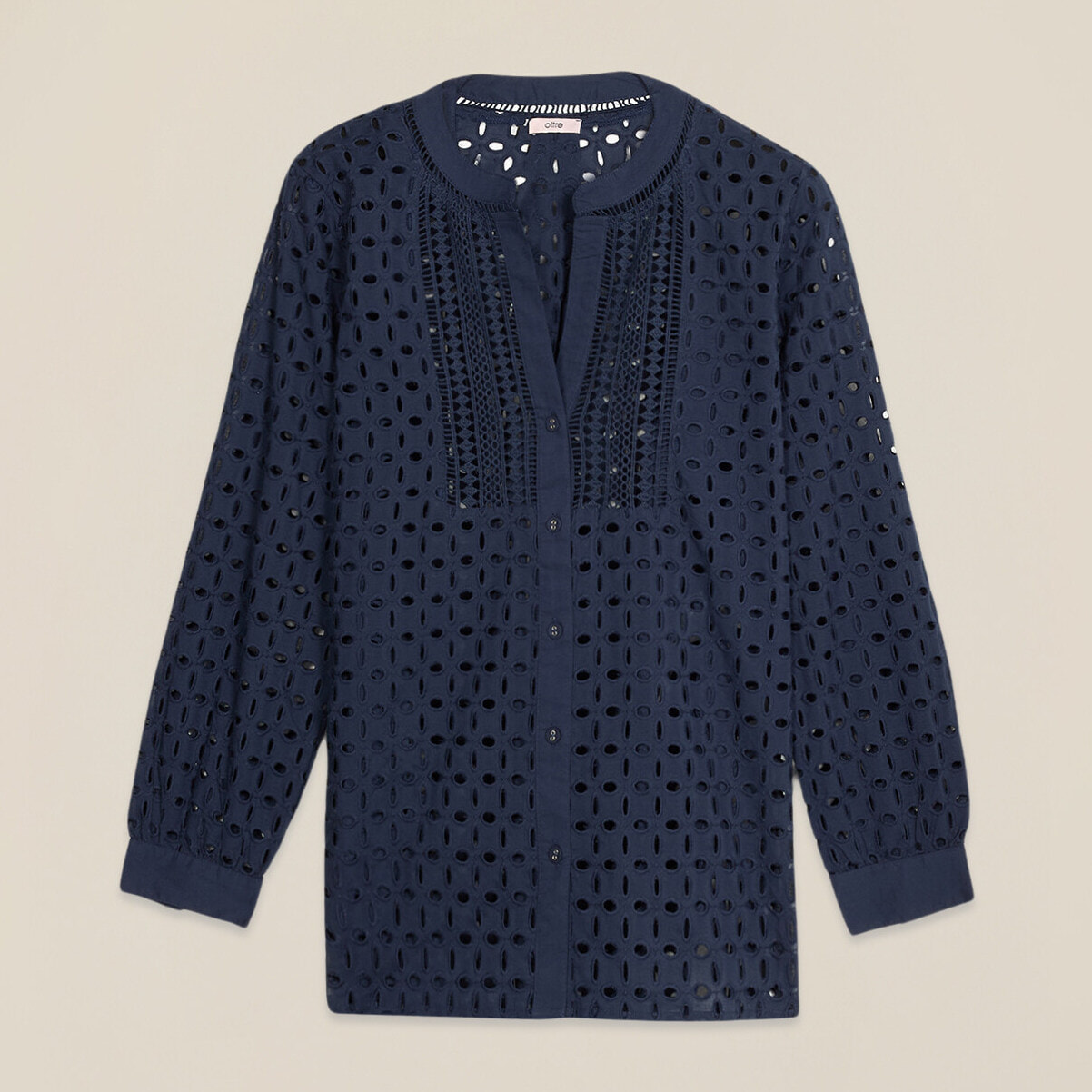 Oltre - Blusa de encaje inglés transparente - Azul