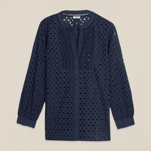 Oltre - Blusa de encaje inglés transparente - Azul