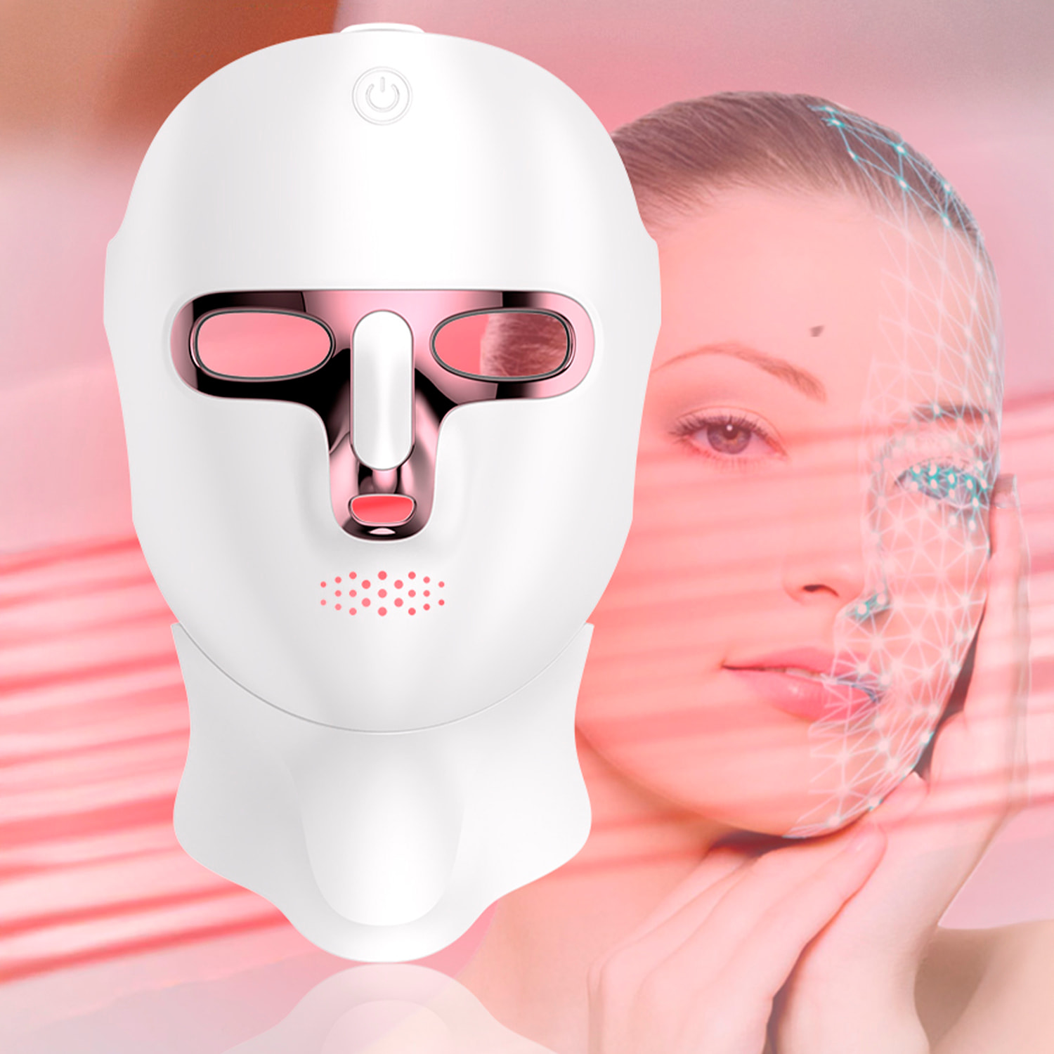 Maschera facciale senza fili con trattamento di luminoterapia a 7 colori. Viso e collo.