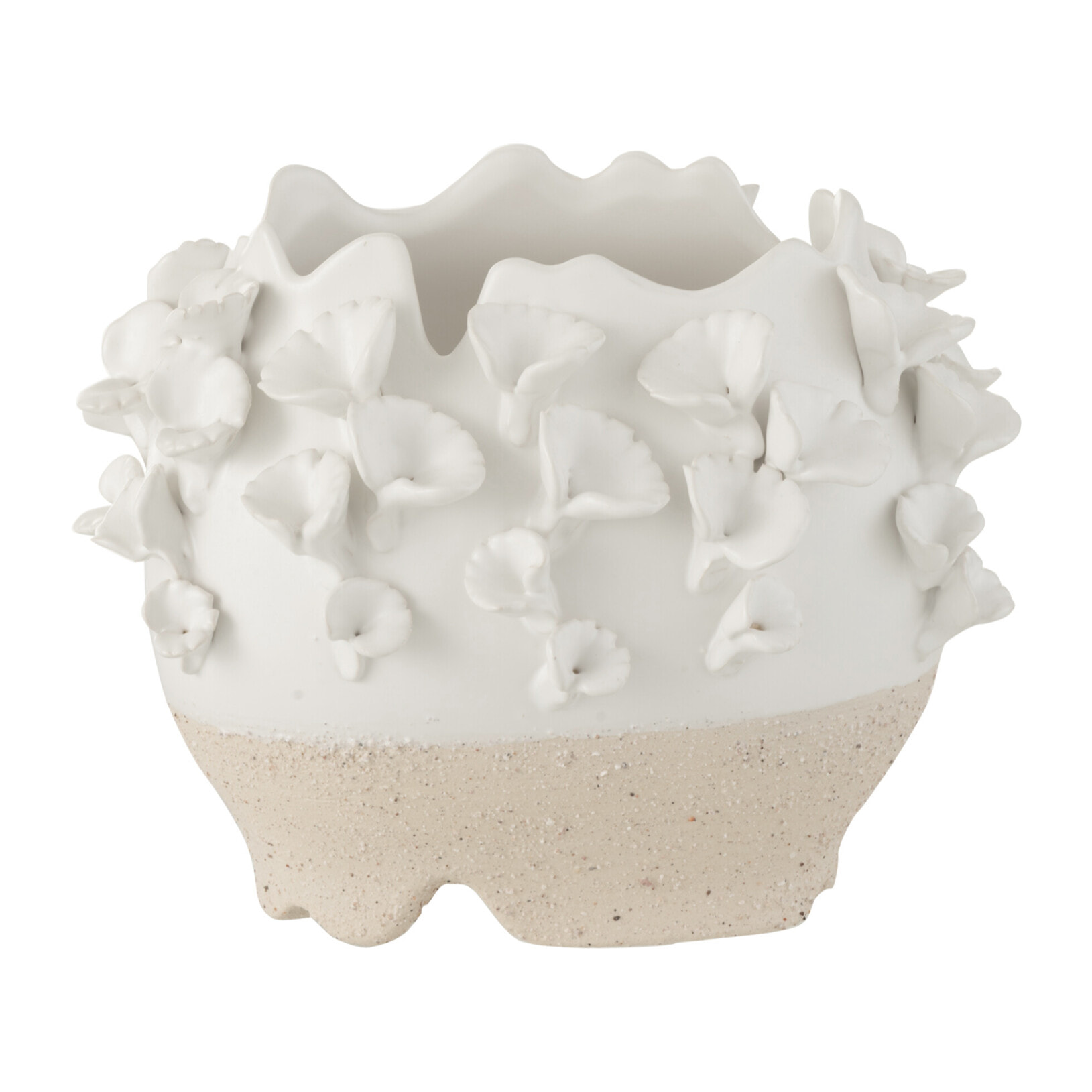 J-Line cache-pot Anemone - céramique - blanc/beige - Ø 17 cm