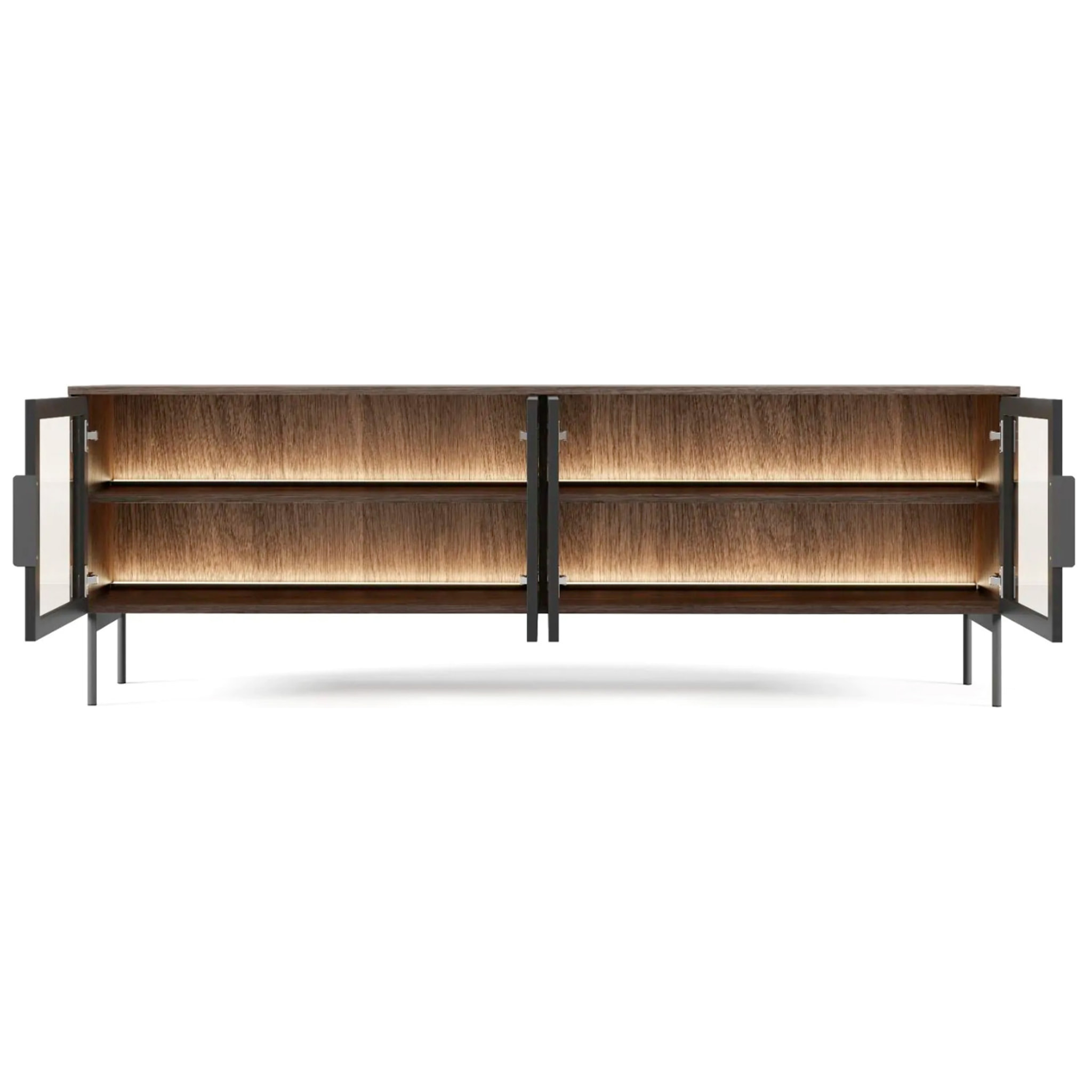 Mobile Porta TV Con 4 Ante In Vetro Temperato E Luce Led Integrata Ampio Spazio Design Elegante Moderno Soggiorno Camera 181.3 x 39.3 x 61.6 cm Rovere scuro