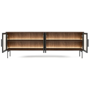 Mobile Porta TV Con 4 Ante In Vetro Temperato E Luce Led Integrata Ampio Spazio Design Elegante Moderno Soggiorno Camera 181.3 x 39.3 x 61.6 cm Rovere scuro