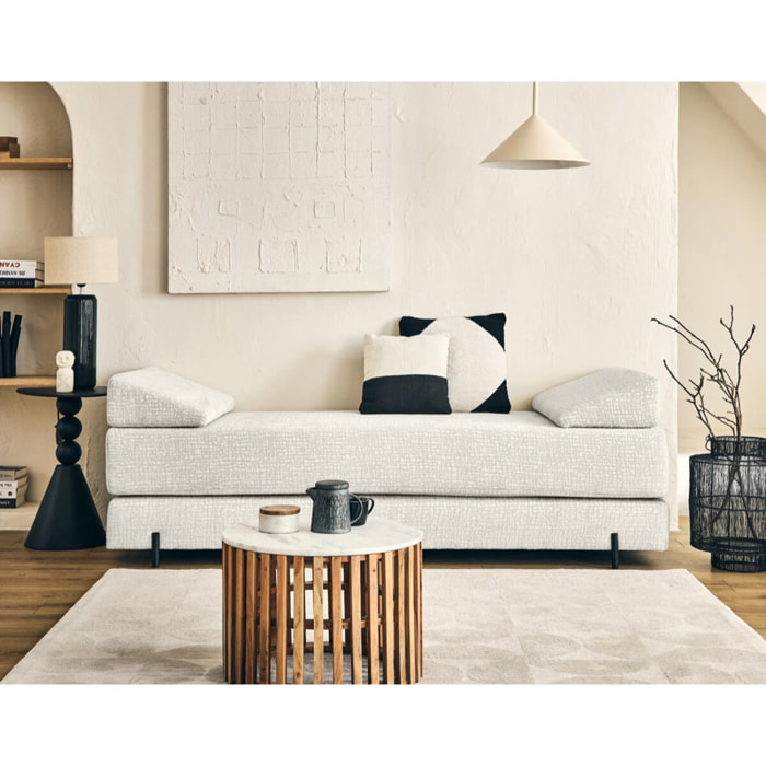 Brescia - banquette 3 places convertible en tissu velours relief - Ecru