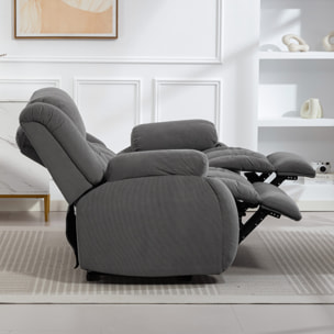 Sillón 2 Plazas Relax Reclinable Manual, Ajuste Separado, Sillón Relax Tapizado en Terciopelo, Reposapiés Ajustable, Asiento Amplio, Muelles, Acolchado Grueso, Sofá Reclinable hasta 135Âº, Gris