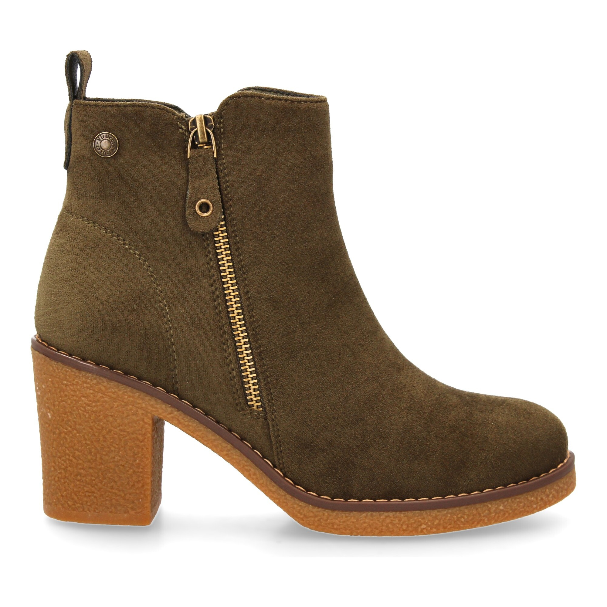 Botín tacón ancho con cremallera