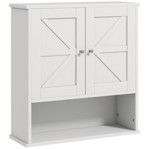 Armario de Baño de Pared, Mueble de Baño Colgar Rústico con Compartimento, Estante Ajustable, 2 Puertas, para Cocina, Lavadero, sobre el Inodoro, Blanco